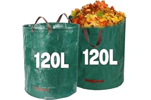 BravoForge Garden Waste Bags Heavy Duty with Handles, Garden Waste Sacks Reusable, Green Rubbish Bags for Plant Waste, Grass and Leaves (Green-120L)