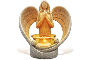 Tiamu Candelabro de de Resina, Estatua de Orando, Candelita Decoración Regalo de Duelo, Figurita de con y Vela Led, Angel para Recordar y Llorar a un ser Querido
