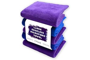CA Detailing Premium Edgeless Microfibre Car Drying Towels Large, 5 Pack Super Thick Absorbent Car Cleaning Cloths, 500GSM 60x40cm - Perfect Drying Towel for Household, Car Detailing,Drying, Washing