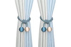 HGGZEG 2 alzapaños de cortina, simple tejido a mano para colgar cortinas con doble bola para decoración en el hogar y la oficina (beige y azul)