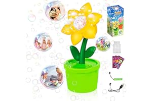 DAOUZL Machine à Bulles de Tournesol, Machine à Bulles Automatique avec Eclairage et Musique 10000+ Bulles/Minute, Machine à Bulles de Savon Automatique Cadeau pour Enfants/Anniversaire/Fête (A)