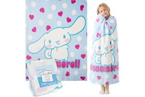 Hello Kitty Sanrio fleecefilt 150 x 130 cm, Cinnamoroll överkast, plyschtäcke för resövernattningar, sovrumsdekor, Kawaii gåvor (multi kanamoroll)