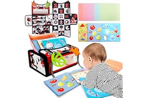 GOEDEKE Baby Tissue Box Toy, 2 in 1 Tummy Time Mirror for Babies,Baby Tummy Time Mirror Toy,Baby Mirror Toy Safe Foldable with High Contrast Patterns Play and Pat Activity Mat(spacecraft model)