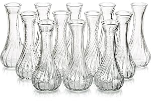 Hewory – Lot de 12 Petits Vases en Vrac pour Table de Mariage, Mini Vase à Roses Transparentes Nervurées pour Evénements, Décoration de Salon, Décoration Florale à Tige Unique