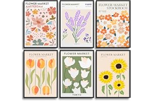 MONOKO® - Set di immagini floreali, poster vintage mercato dei fiori, stampe artistiche da parete, per soggiorno, 6 x A4, senza cornice