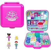 Polly Pocket Mattel 80. Yıl D&ouml;n&uuml;m&uuml;ne &Ouml;zel Nostaljik Kompakt Oyun Seti, biri etek giyen 3 bebek, 1 evcil hayvan ve kutlama tem