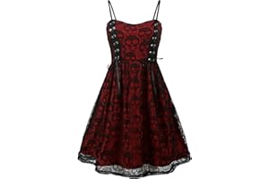CNVAUIE Retro Rockabilly Skull Dress Women's Sleeveless Elegant Suspender Dress Skull Print Vintage Party Dresses A-line Halloween Dresses