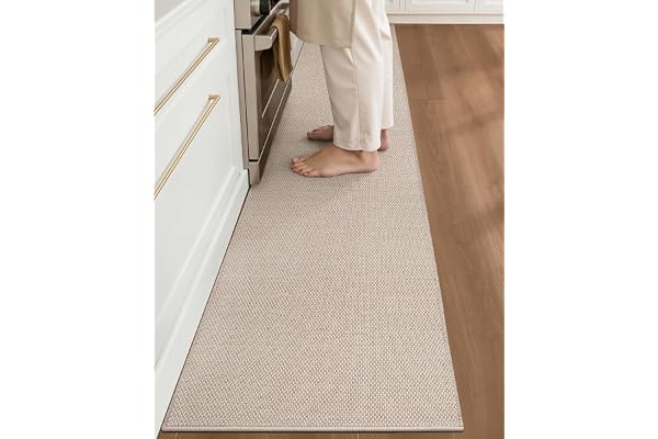 Color&Geometry 4mm ultratunn köksmatta Halkfri tvättbar 43x200cm, Beige | Vävd Gummi Backed Kökslöpare, Absorberande Lätt att rengöra golvmattor för framför diskbänken, korridor