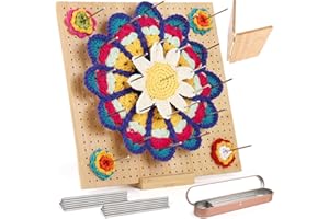 Coopay Tensor Granny Square grande 33x33 cm, tabla de bloqueo de ganchillo con 30 pasadores de varilla de acero inoxidable, plegable de bambú