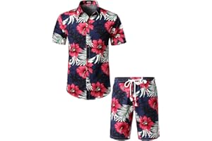 JOGAL Herren Casual Floral Blumenmuster Kurzarm Hawaiihemd
