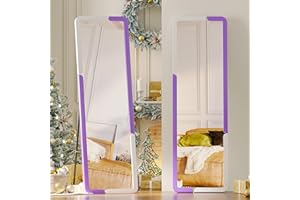 ‎FIGBIRD Figbird Standspiegel Groß Holz, 160 x 50 cm Groß Ganzkörperspiegel Haken, Modern Spiegel für Schlafzimmer Ankleidezimmer Badezimmer Full Body Mirror (Orange Lila Quadrat)