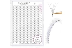 NAGARAKU 6D Volumen Pestañas Racimo 320 Fans Tallo Largo Abanicos Prefabricados Base Fina Y Puntiaguda Ruso Pelo a Pelo Esponjosas Natural Negro Premade Fans Eyelash 16 Filas Caja XL (0.07 C 13mm)