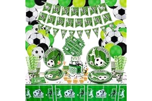 QUERICKY Football Party Supplies - Includes Football Balloon, Happy Birthday Banner, Cake Topper, Plates, Napkins, Cup, Tablecloth and Paper Straws for Boys Sports Theme Birthday Decorations, Serves 20 Guest