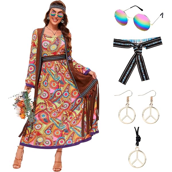 Funidelia Happy Hippie Kostüm Für Herren – 3XL, 100% Polyester, Mit Hose, T-Shirt & Haarband, 60er Jahre Flower Power