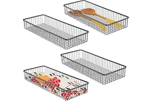 mDesign Set da 4 Porta posate universale in metallo – Organizer per posate da cassetto ideale anche per altri utensili da cucina – Portaposate per cassetti della cucina – nero