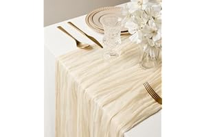 Vitalizart Cheesecloth Table Runner Cream White 35 x 120 inches Rustic Gauze Fabric Tablecloth Sheer Boho Wedding Table Cover Cheese Cloth Table Decoration for Festival Party & Birthday & Arch