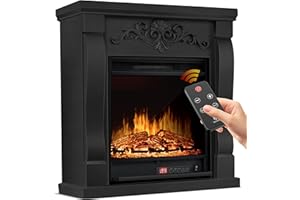 KESSER® Cheminée électrique foyer électrique - Cheminée électrique avec effet de flammes LED 3D, avec chauffage, fonction chauffage d'une puissance de 1800W, Manoir/Noir