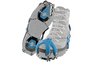 YAKTRAX SUMMIT Heavy Duty Traction Hiking Cleats, Triangular Carbon Steel Spikes with Stainless Steel Chain Links, Provides Traction In Ice & Snow, Black/Blue