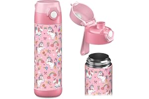 ‎JARLSON Jarlson® Trinkflasche Kinder Edelstahl MALI [THERMOSFLASCHE] - Kindertrinkflasche Auslaufsicher - Thermoskanne Kohlensäure geeignet - Thermo Trink Flasche für Schule & Kindergarten (500ml, Einhorn)