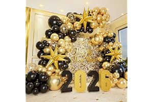 CONLEKE 161Pcs Black Gold Balloon Garland Arch Kit with Explosion Star Foil Balloons,5/10/12/18inch Black Gold Confetti Latex Balloons for Graduation Anniversary Birthday New Years Eve Party Decorations