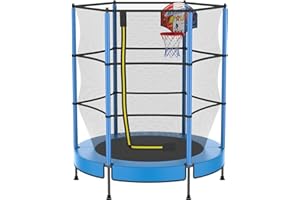 PILIN Trampoline pour Enfants avec Panier, Ø145cm Trampoline Extérieur pour Enfants avec Ressorts, Filet De Sécurité Surélevé - Cadeaux d'anniversaire pour Garçons Et Filles, Cadeaux De Noël