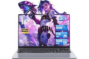 FUNYET portátil de 16 Pulgadas, win11 Ordenador portátil, procesador N100 Laptop, 16GB RAM 1TB SSD, 1920 x 1200 FHD Laptop, Teclado con retroiluminación Notebook, 180 ° ángulo de Apertura, 46.2 WH