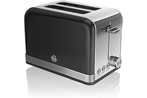 Swan ST19010BN Retro 2-Slice Toaster with Defost/Reheat/Cancle Functions, Cord Storage, 815W, Retro Black