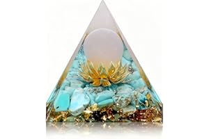 EternalOrgone Pirámide de orgón de cristal inspirador, flor de la vida con generador de energía lepidolita para protección, meditación, pirámides de orgonita, el mejor regalo (azul-4)
