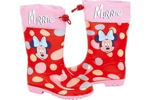 REQUETEGUAY URBAN RU Botas de Agua Minnie Mouse Disney | Botas de Agua Disney Minnie Mouse para Niñas | Botas Agua Minnie Mouse Suela Antideslizante y Cierre con Cordón