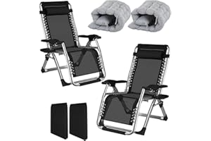Fiutazge 2Pcs 65cm Ancho Tumbonas Jardin Exterior,Sillas Jardin Exterior con Acolchado Ajustable,Reposacabezas ExtraíBle,Portabebidas,Tumbona Plegable para Patio,JardíN,Playa-Gris