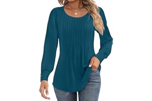 Cuptacc Tee Shirt Manche Longue Femme Col Rond Plissé Puff Sleeve Pull Femme Boutonnés Elegant