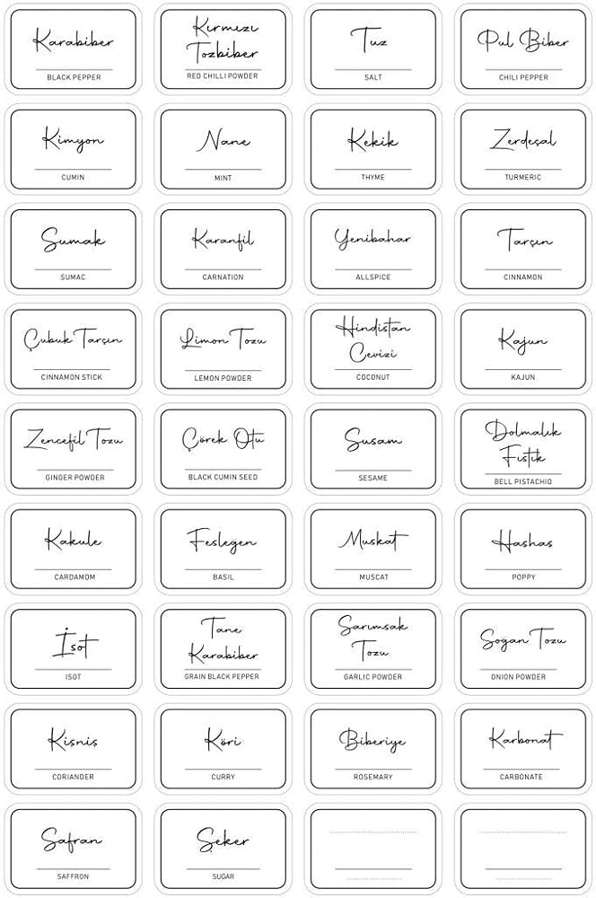 Digithome 36 Adet Dikdörtgen Baharat Kavanoz Etiketi Sticker Seti 4,5x3 Cm