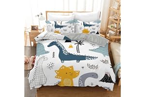 PQCXXA Biancheria da letto per bambini, motivo dinosauro, in microfibra, per ragazzi e ragazze, con chiusura lampo e 2 federe da 50 x 75 cm (Dino C, 135 x 200 cm)