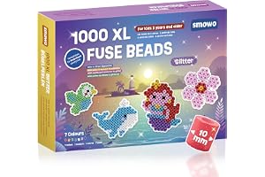 Smowo® Stora 10 mm glitter strykpärlor 1 000 stycken för barn från 3 år – 7 färgglada färger XL pärlor – kreativt pärlset