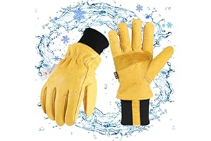DLY Gants de Travail Hiver,Gants de Travail Hiver en Cuir,Gants Hiver Imperméables,Gants de Travail en Cuir Résistants au Vent pour Déneiger,Construction,Opération,Equipement,Conduite,Engins Routiers