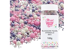 Blossom Pearl Sprinkles By Baked With Love | 100g | Pink, Purple, Silver Sugar Cake Sprinkles, Edible Cake Decorations, Sugar Balls For Cupcakes