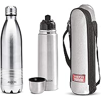 Milton Thermosteel Duo 500 DLX Bottle, 500ml, Silver + Milton Thermosteel Flip Lid Flask, 750 milliliters, Silver