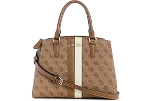 GUESS Women's Larisha 3 Compartment Satchel, Latte Logo, One Size