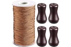 HESTYA 1.8 mm Braided Lift Shade Cord 55 Yards/Roll with 4 Pieces Wood Pendant for Aluminum Blind Shade, Gardening Plant and Crafts (Brown)