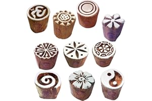 ROYAL KRAFT Textile Wood Blocks Handmade Small Round Shape Printing Stamps (Set of 10)
