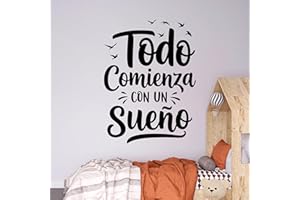 MEGAVINILO Vinilo Decorativo de Pared con Frase Motivadora en Español "Todo Comienza con un Sueño", Pegatina Adhesiva para Decoración del Hogar, Oficina o Estudio (Negro, 40 x 30 cm)