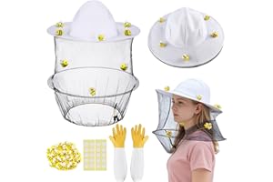 Gibocot Beekeeper Costume Set with Veil Hat, Gloves & Wool Felt Bees, Beekeeping Protective Gear Outfit Accessories for Kids Adults Men Women Halloween Fancy Dress Cosplay