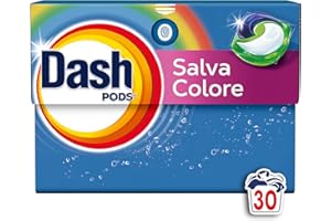 Dash Pods Detersivo In Capsule, 30 Lavaggi, Salva Colore, Rimuove Le Macchie, Igienizza, Brillantezza Per I Capi