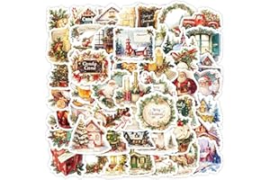 MEMESTICK 50 Pcs Christmas Stickers Vinyl, Waterproof Holiday Stickers for Crafts, Xmas Party Favors, Kids Scrapbook & Card Making Decals, Bulk Christmas Stickers Pack (Hot Christmas Stickers)
