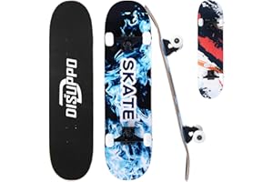 DISUPPO 79×21cm Skateboards pour Adultes, Filles, Garçons, Adolescents, Débutants, 7 Couches A-Level Maple Double Kick Concave Standard et Tricks Longboards (UniverseEye) (Skybrush)