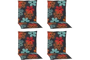 NXTBUY NYVI Gartenstuhl Auflagen Niedriglehner 4er Set Barcelona - UV-Beständig, Atmungsaktiv, Strapazierfähig - Niedriglehnerauflagen Sitzkissen Outdoor - Sitzauflagen für Gartenstühle 100x50cm Prilblume