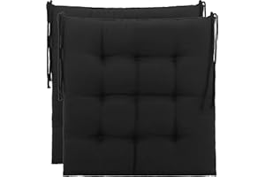 Brandsseller Cojín de Silla Aprox. 40 x 40 cm Cojín de Asiento con Correas de Sujeción para Interior Exterior como Juego de 2 - Negro