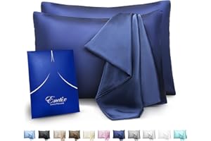 ENETIX Zestaw 2 poszewek na poduszki z satyny jedwabnej do włosów i skóry, z ukrytym zamkiem błyskawicznym, gładkie, wolne od trądziku, standardowe rozmiary (50 × 70 cm), niebieskie