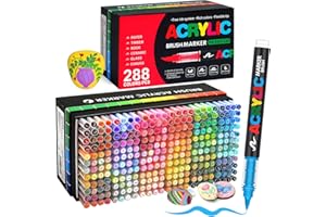 Melifluo 288 Acrylic Paint Pens Set · Acrylstifte mit Pinselspitze · wasserbasierte Malstifte für Erwachsene · deckende Farbmarker für Stein, Glas, Holz, Stoff & Leinwand · Künstlerset