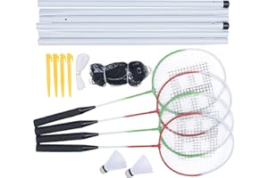 TOYRIFIC Baseline Badminton Racket Set, Racquets and Shuttlecocks, 4 Player with Net and Poles, Complete Set